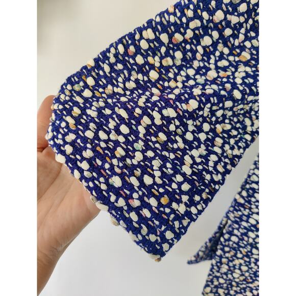 St. John Tweed Jacket Blazer Size 8 Collared Woold Blend Blue & White 3/4 Sleeve - Picture 7 of 12